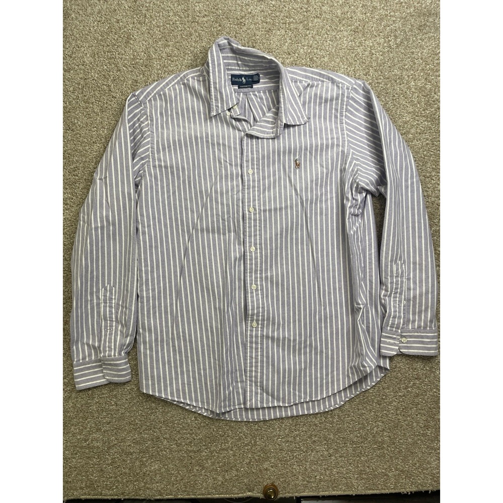 RALPH LAUREN Shirt Mens XL Pinstripe Knit Oxford Preppy Casual Color Pony
